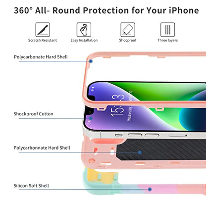 MARKILL Compatible with iPhone 14 Plus Case 6.7 Inch with 360 Degree Rotate Ring Stand, Military Grade Drop Protection Full Body Rugged Heavy Duty Protective Cover for iPhone 14 Plus - color: Rainbow Pink, size: iPhone 14 Plus 6.7"