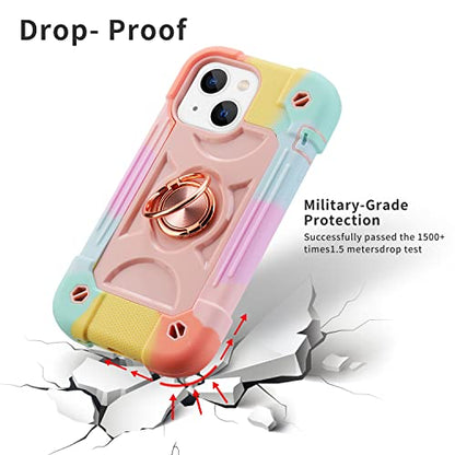 MARKILL Compatible with iPhone 14 Case/iPhone 13 Case 6.1 Inch with Built-in 360°Rotating Ring Stand, Military Grade Drop Protection Full Body Rugged Heavy Duty Durable Cover. - color: Rainbow Pink, size: iPhone 14/iPhone 13 6.1"