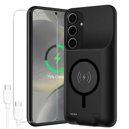 Battery Case for Galaxy S24 Plus, Upgraded 12000mAh Portable Protective Wireless Charging Case Compatible with Galaxy S24 Plus 5G (6.7 inch) Rechargeable Extended Battery Pack Charger Case (Black) - size: Galaxy S24 Plus -12000mAh