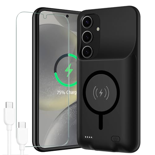 Battery Case for Galaxy S24 Plus, Upgraded 12000mAh Portable Protective Wireless Charging Case Compatible with Galaxy S24 Plus 5G (6.7 inch) Rechargeable Extended Battery Pack Charger Case (Black) - size: Galaxy S24 Plus -12000mAh