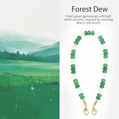 POSADINA Natural Stone Phone Charm, Beaded Healing Phone Wrist Strap, Handmade Cellphone Chain Lanyard with Tether Tab - color: Forest Dew