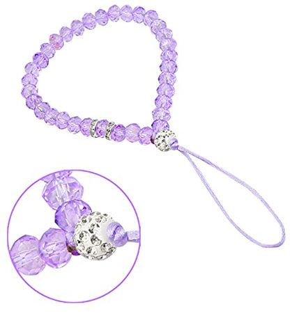 Cell Phone Lanyard Strap Bling Crystal Beads Hand Wrist Lanyard - color: 17cm Black&purple