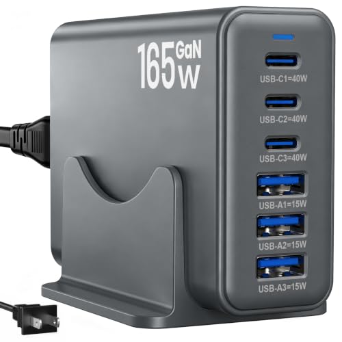 165W Charging Station, 6 Port Desktop Charger, 3 Ports 40W Grey - color: Grey
