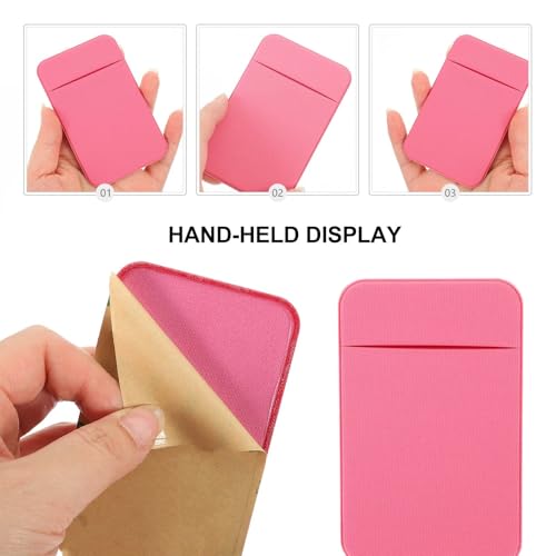 Amosfun 2pcs Pink Elastic Stretch Fabric Phone Back Pocket Card Holder Sticky Wallet for Small Cards Credit Pouch Compatible with Mobile Phones Self-adhesive Sleeve for Travel and Daily