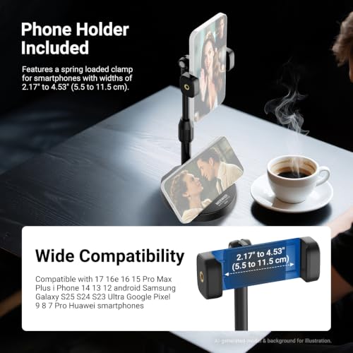 NEEWER ENTRY LEVEL VERSION Cell Phone Stand for Desk, Adjustable Office Bed Table Phone Holder Mount Compatible with iPhone Samsung Android for Video Recording Filming, 360° Rotation & 90° Tilt, DS030 - style: DS030