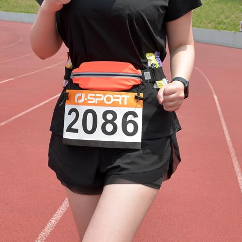RJ-Sport Race Number Belt Bib Holder with Runner Pouch (Orange) - color: 03 Orange