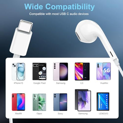 Sundix USB C Headphones, Wired Earbuds in-Ear with Mic for iPhone 17 16 15
