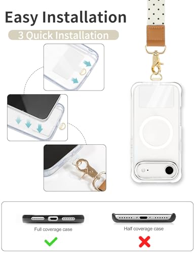 Phone Lanyard Crossbody Strap, Adjustable Neck Strap and Wristlet Strap for Phone Wallet ID Badge with 2 Phone Tabs - color: Beige Polka Dots