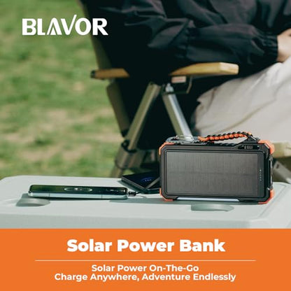 BLAVOR Solar Power Bank 20000mAh, Wireless Charger for Phones & Apple Watch - color: Orange