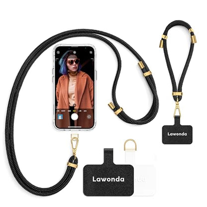 2 Pads Phone Lanyard Adjustable Crossbody Cell Phone Neck Strap - color: Black