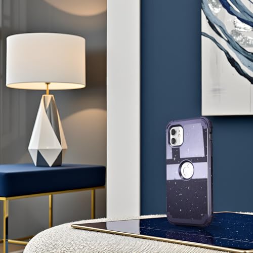 IDweel for iPhone 11 Case with Screen Protector(Tempered Glass), Hybrid 3 in 1 Shockproof Slim Fit Heavy Duty Protection Hard PC Cover Soft Silicone Bumper Full Body Case,Glitter Navy Blue - color: Glitter Navy Blue