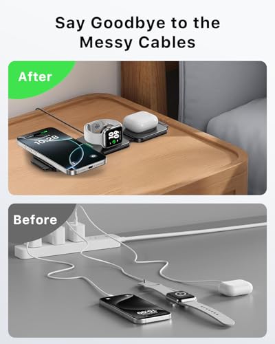 3-in-1 Foldable Magnetic Wireless Charging Station - color: Black