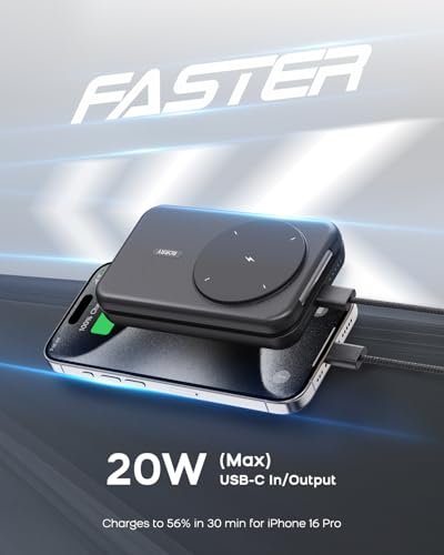 RORRY Portable Charger, 3 in 1 10000mAh Power Bank for MagSafe Battery - color: Dark Black