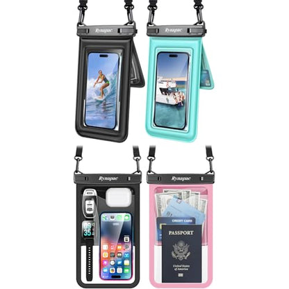 Rynapac 4 Pack IPX8 Waterproof Phone Pouch - [10in 2Pack + 8.5in 2Pack] with Adjustable Lanyard for iPhone 17 16 15 Pro Max