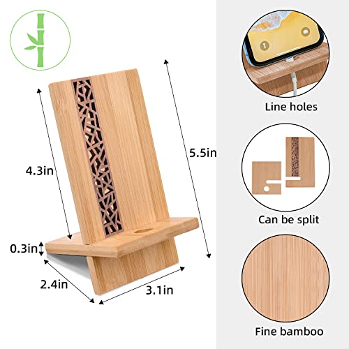 Mobile Stand Japanese Style Cellphone Holder Desktop Organizer Charging Station Compatible with All Smartphones Tablets Natural Bamboo Wood Portable Adjustable Angle (Pattern-Hole) - style: PATTERN-HOLE