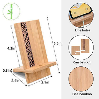 Mobile Stand Japanese Style Cellphone Holder Desktop Organizer Charging Station Compatible with All Smartphones Tablets Natural Bamboo Wood Portable Adjustable Angle (Pattern-Hole) - style: PATTERN-HOLE