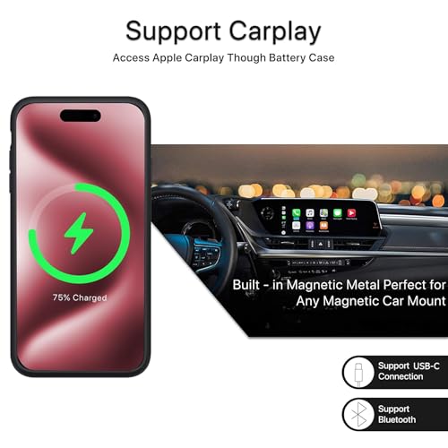 Battery Case for iPhone 16 Pro Max, 12000mAh Rechargeable Portable Protective Extended Charger Case Wireless Charging Compatible with iPhone 16 Pro Max (6.9 inch) - Black - size: iPhone 16 Pro Max (6.9 inch)