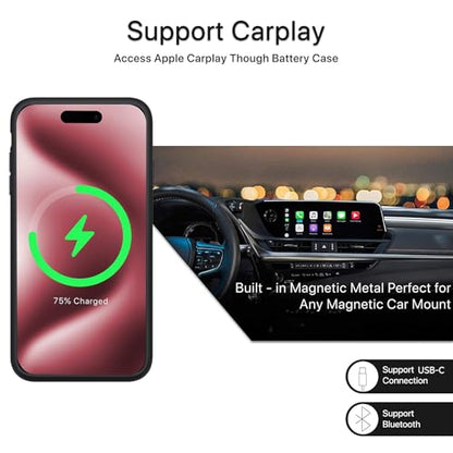 Battery Case for iPhone 16 Pro Max, 12000mAh Rechargeable Portable Protective Extended Charger Case Wireless Charging Compatible with iPhone 16 Pro Max (6.9 inch) - Black - size: iPhone 16 Pro Max (6.9 inch)