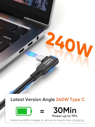 Angle USB 4 Cable,USB C to C for SSD,MacBook Pro, iPhone17,Dock,Auto 0.5ft - color: 40G, size: 0.5FT-Angled