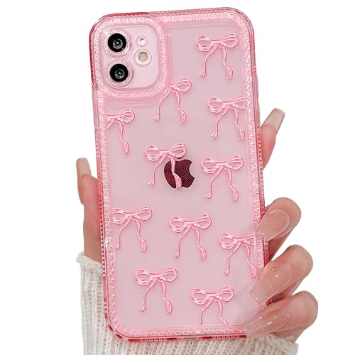 NITITOP Compatible with iPhone 11 Case Cute Clear Pink Glitter Bow Knot Design Shiny Star Sparkle Bling Diamond Girls Women Soft TPU Shockproof Protective Phone Cover - Large Bow - color: Large Bow, size: iPhone 11