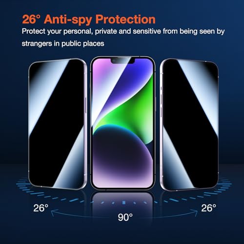 KUZOOM 2Pack Privacy 9H+ Tempered Glass Screen Protector for iPhone 14 - color: Black 14
