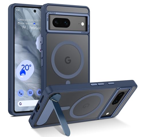 GUAGUA for Google Pixel 7 Case with Stand, Magnetic Cases with Foldable Invisible Stand Translucent Matte Back Slim Protective Shockproof Kickstand Phone Case for Google Pixel 7 6.3", Blue - color: Blue, size: for Google Pixel 7