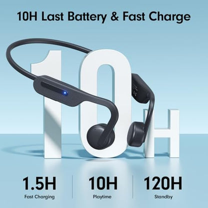 Bone Conduction Headphones, Open Ear Headphones, Superior Sound Wireless Bluetooth Running Headphones 10H Playtime, Comfortable Fit Waterproof for Music, Workouts, Travel