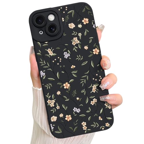 LSL Case for iPhone 14 Plus Colorful Floral Pattern Print Design | Soft TPU Full Camera Lens Anti-Drop Anti-Scratch Shockproof Protective Slim Black Cover for Women Girls - color: Color Floral Black Case, size: for iPhone 14 Plus