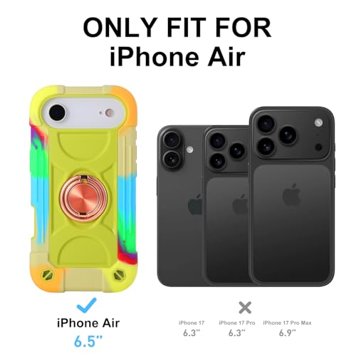 MARKILL Compatible with iPhone Air Case 6.5 Inch 2025 with 360 Degree Rotate Ring Stand, Military Grade Drop Protection Full Body Rugged Protective Case Kids - color: Rainbow Green, size: iPhone Air 6.5"