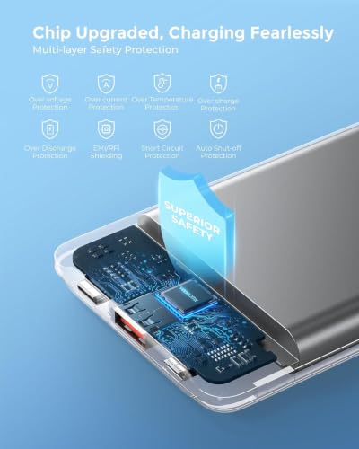 VEEKTOMX 10000mAh Mini Power Bank, 22.5W Fast Charger for iPhone Android - color: Pearl