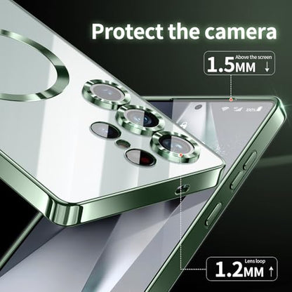 Compatible with Samsung Galaxy S25 Ultra Case（Only）.Magnetic Cover for S25 Ultra. Glossy Slim Thin Soft funda capa para for Galaxy S25 Ultra 6.9 inch.Compatible with MagSafe (Deep Green) - color: Deep Green