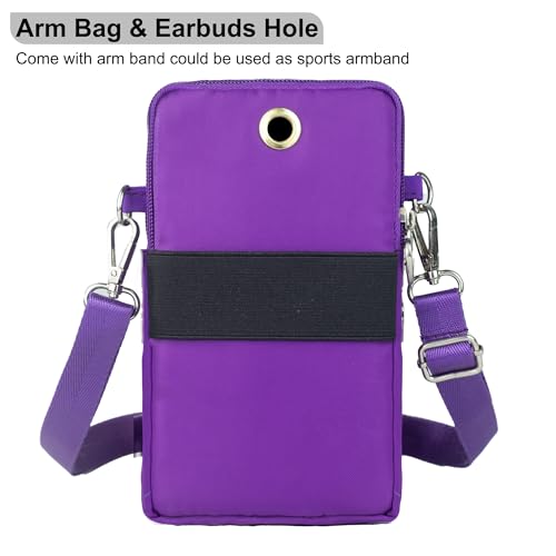 Small Crossbody Bag for Women, Multi Zip Pockets Nylon Wallet Purse Credit Card Holder with Detachable Hand Strap - color: Purple