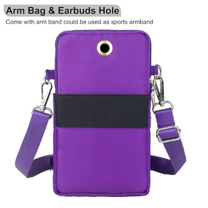 Small Crossbody Bag for Women, Multi Zip Pockets Nylon Wallet Purse Credit Card Holder with Detachable Hand Strap - color: Purple