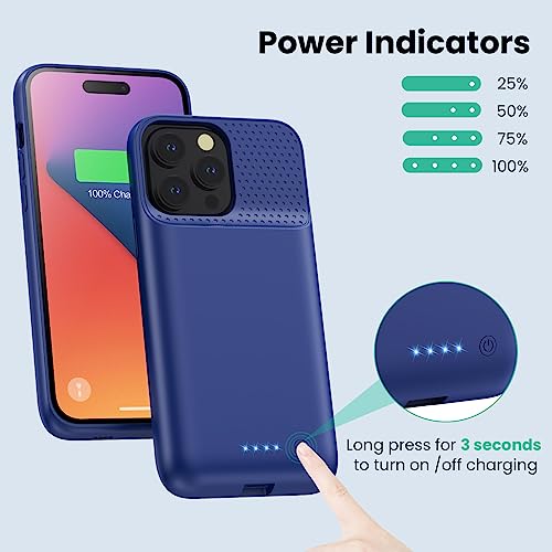 Battery Case for iPhone 14 Pro Max,14 Plus and 13 pro Max, Real 8600mAh Rechargeable Smart Extended Charging Case, Ultra-Slim Portable Protective Battery Pack (6.7 inch) Blue - color: Blue