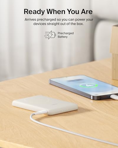 Belkin 5K 15W Qi2 MagSafe Power Bank with USB C Cable for iPhone 17 & More - color: Sand