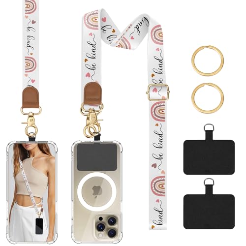 TiMOVO Phone Lanyard Crossbody Wrist Strap, Adjustable Anti-Theft Strap for Smartphone Case - color: Be Kind+rainbow
