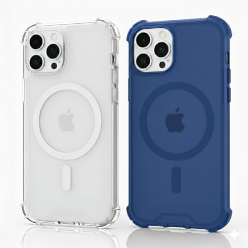 Pack of 2 IPHONE 15 PROMAX Case Clear MagSafe + Blue , 2.5mm Shockproof Military Grade Drop Protection, Hard Transparent Anti Yellowing Back, Airbag Corners, MagSafe Compatible Clear & Color Combo - color: Clear MagSafe + Blue, size: IPHONE 15 PROMAX