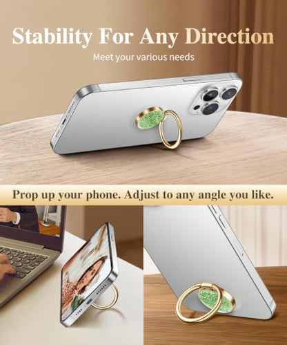 GVIEWIN Gritter Cell Phone Ring Holder, Metal Kickstand Grip 360° Rotation - color: Green Glitter