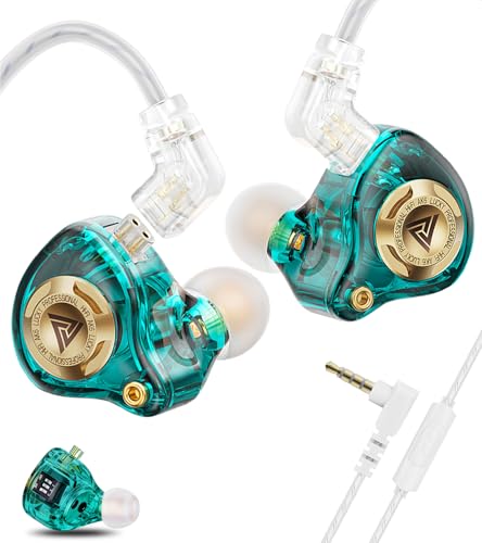 Wired Gaming Earbuds with Mic, 11mm Dynamic Driver HiFi in Ear Monitors, 3-Way Adjustable Tuning Switch Detachable Cable IEM Earphones, Deep Bass Noise Isolating Headphones for Musician Game PC Laptop - color: Green