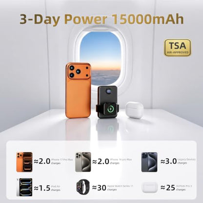 Mini 15000mAh Portable Charger Power Bank for Apple Watch Charger, PD 22.5W
