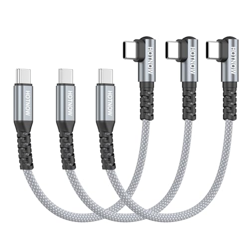 Short Right Angle USB C to USB C Cable 6 inch 3 Pack, PD 65W Fast Charging - color: Grey White, size: 0.5FT