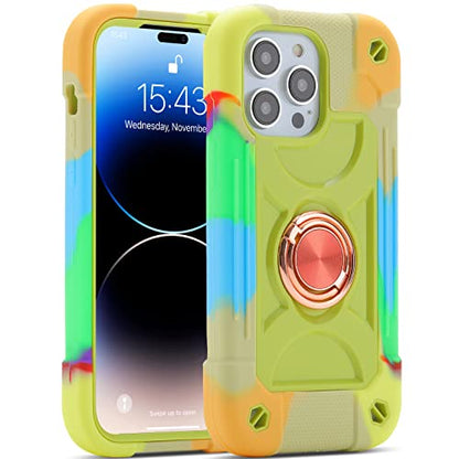 MARKILL Compatible with iPhone 14 Pro Case 6.1 Inch with Built-in Ring Stand, Military Grade Drop Protection Full Body Rugged Heavy Duty Case 3 in 1 Protective Durable Cover - color: Rainbow Green, size: iPhone 14 Pro 6.1"