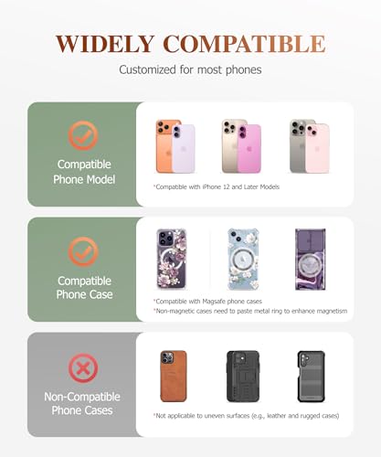 GVIEWIN Magnetic Phone Ring Holder, Compatible with MagSafe Phone Grip | Adjustable Stand, Magnet Phone Ring Kickstand, for iPhone 17/16/15/14/13/12 Pro Max Plus Air/Other Phones (Glitter/Gold) - color: Glitter/Gold