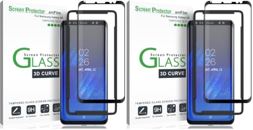 amFilm Glass Screen Protector for Samsung Galaxy S8, 3D Curved Tempered Glass, Dot Matrix with Easy Installation Tray, Case Friendly (Black) (Pack of 2) - size: Galaxy S8 (Pack of 2)