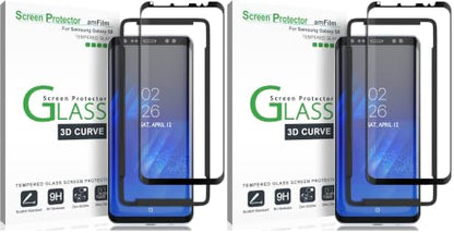 amFilm Glass Screen Protector for Samsung Galaxy S8, 3D Curved Tempered Glass, Dot Matrix with Easy Installation Tray, Case Friendly (Black) (Pack of 2) - size: Galaxy S8 (Pack of 2)