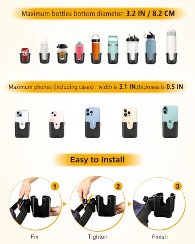 BUNDLEPRO Stroller Cup Holder with Phone Holder, 2-in-1, Black - color: BLACK