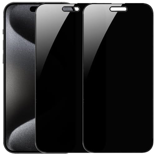 2 Pack 360 Degree Privacy Tempered Glass for iPhone 15 Pro Anti-Spy 4 Directions Screen Protector Film 4 Sides Anti-Peeping 6.1 inch - size: For iPhone 15 Pro