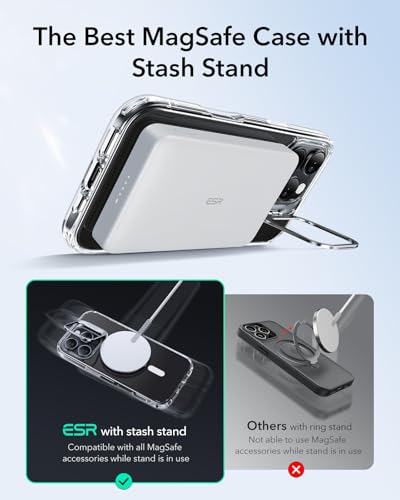 ESR for iPhone 16 Pro Max Case, Compatible with MagSafe, Military-Grade Protective Case, Built-in Stash Stand Phone Case, Scratch-Resistant Back Cover, Classic Series, Clear - color: Clear