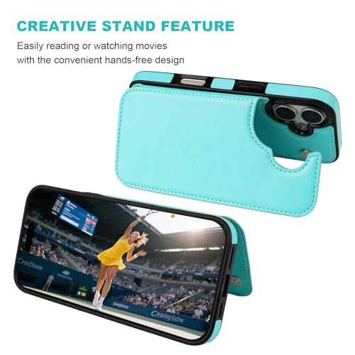 ONETOP for iPhone 17 Wallet Case with Credit Card Holder,LightBlue | Kickstand,ID/Cash Holder,Case Wallet with Card Slots,Double Magnetic Clasp,Durable PU Leather Shockproof Cover for Women Men - color: Light Blue