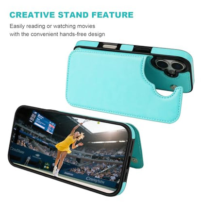 ONETOP for iPhone 17 Wallet Case with Credit Card Holder,LightBlue | Kickstand,ID/Cash Holder,Case Wallet with Card Slots,Double Magnetic Clasp,Durable PU Leather Shockproof Cover for Women Men - color: Light Blue